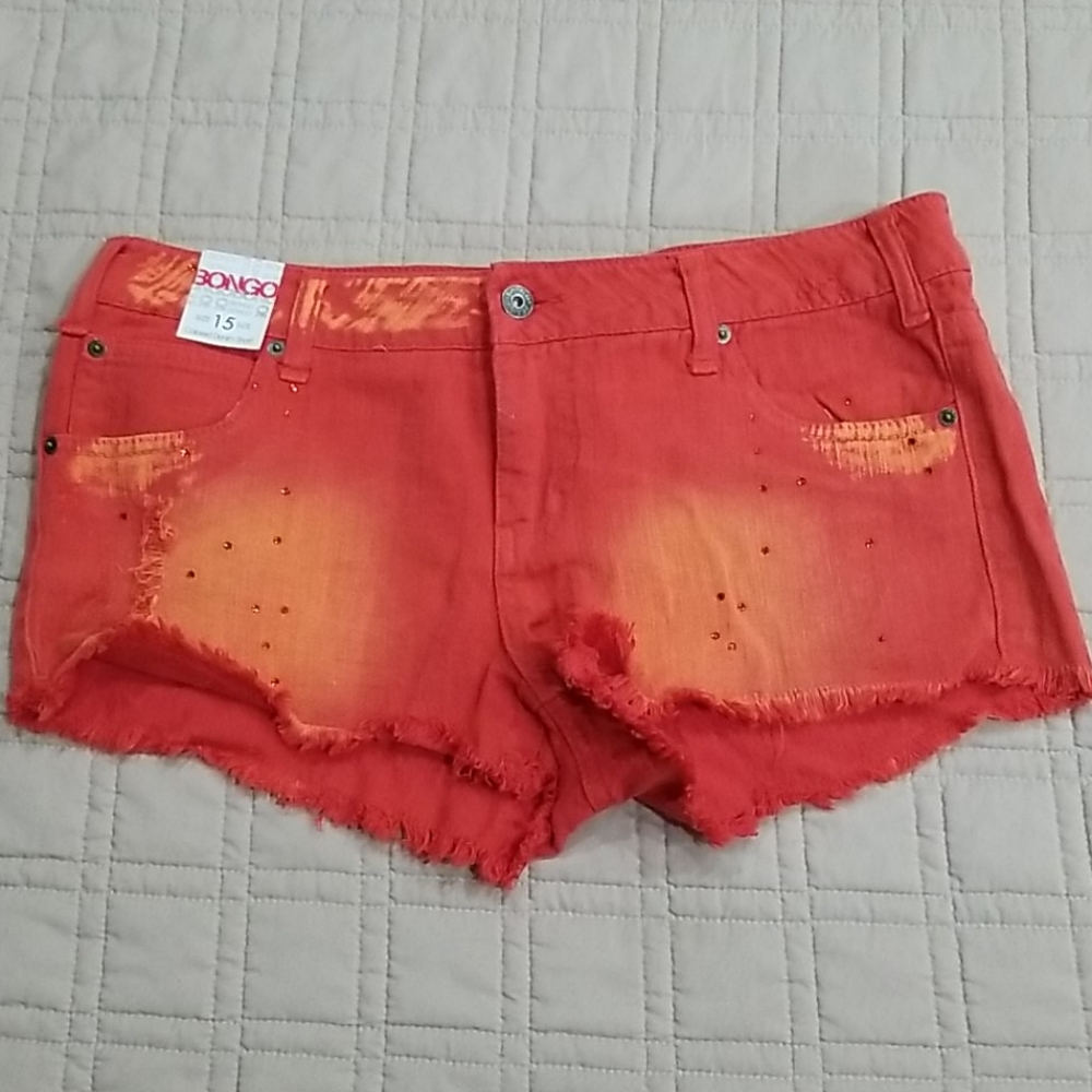 Red jean shorts